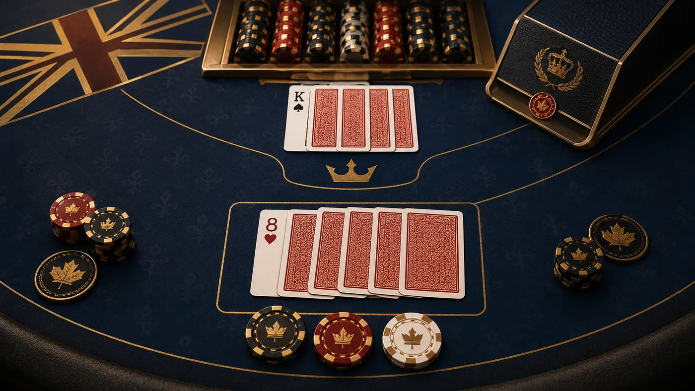 Pontoon blackjack illustration with royal blue table styling